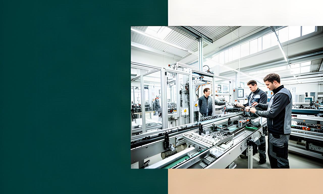 Moderne Produktionshalle im Aargau mit automatisierter Fertigungslinie und Mitarbeitenden bei der Qualitätskontrolle